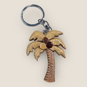 Palm Tree Keychain Keyring Engraved "Guam" Souvenir Wooden Tropical Design